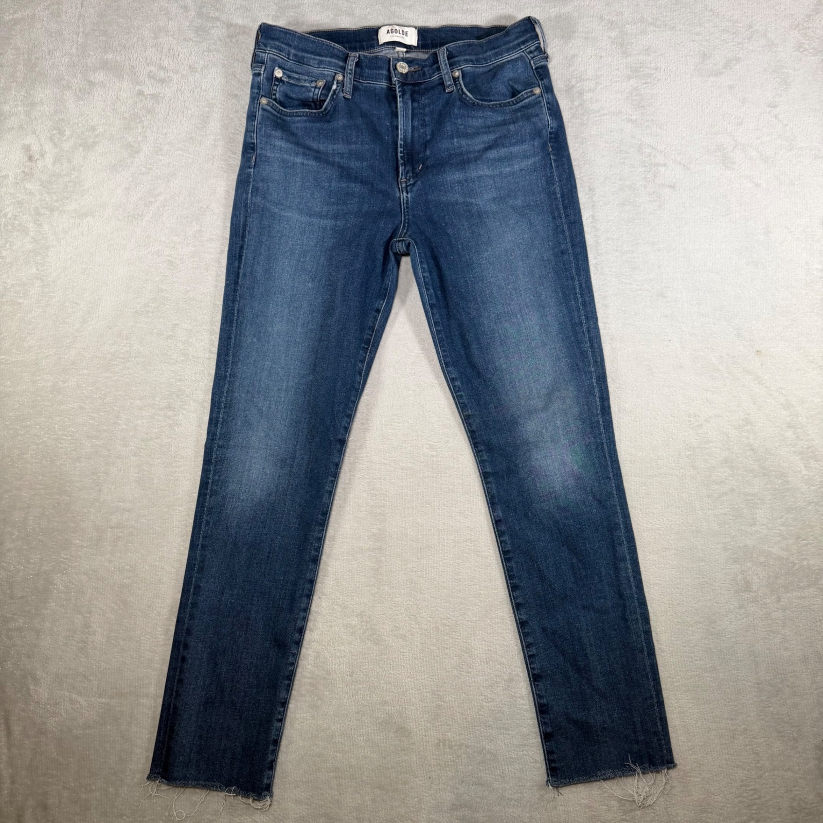 Agolde Sophie High Rise Skinny Jeans Dark Indigo Raw Hem A018-3005 Size 28